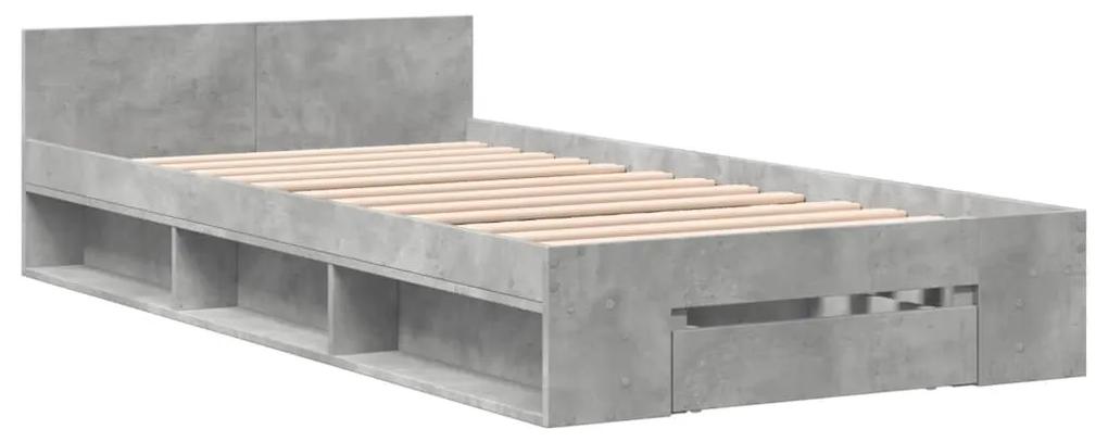 3280793 vidaXL Cadru de pat cu sertar, gri beton, 100x200 cm, lemn prelucrat