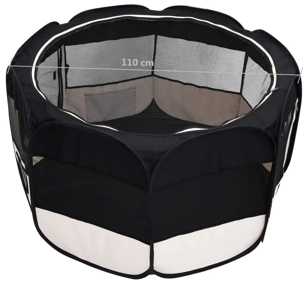 Tarc de caini pliabil cu sac de transport, negru, 110x110x58 cm Negru, 110 x 110 x 58 cm