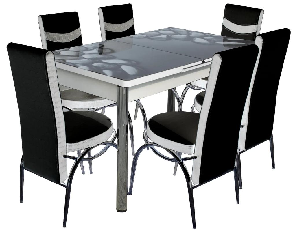 Set Lara, masa extensibila cu 6 scaune, negru + gri, 130 165x80x65 cm