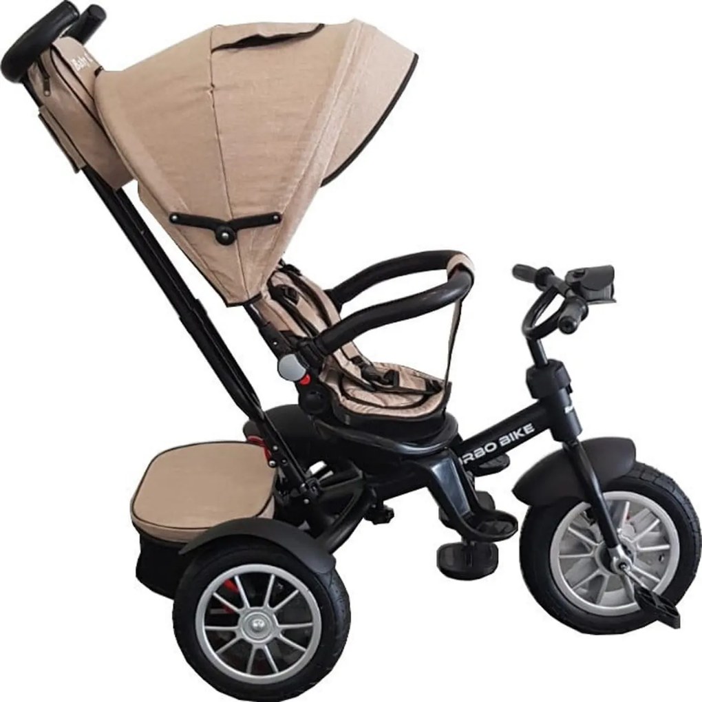 Tricicleta cu copertina Baby Care™ Turbo Bike , Cu far luminos, Roti din cauciuc, Pozitie somn, Pedale si maner pentru parinti, Scaun reversibil cu