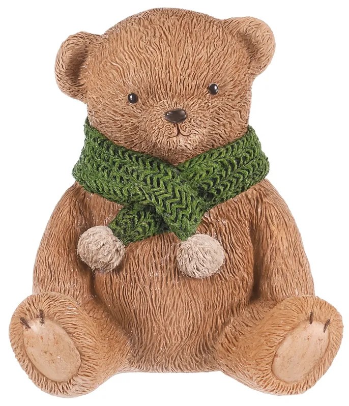 Decorație Urs cu eșarfă verde, poliresină, 10 cm