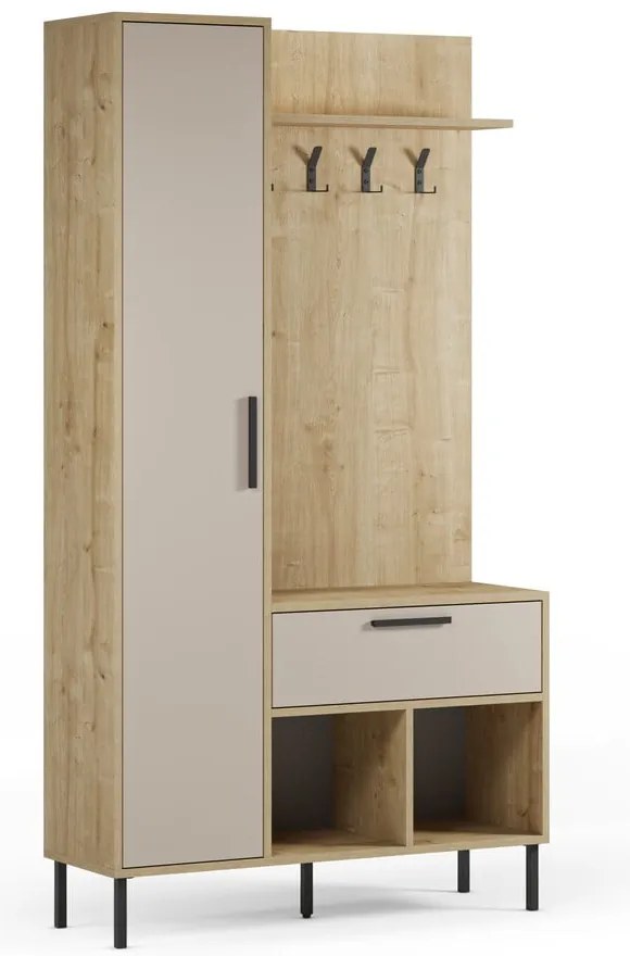 Set pentru hol crem/în culoare naturală cu aspect de lemn de stejar 108x195x35 cm Heidy – Marckeric