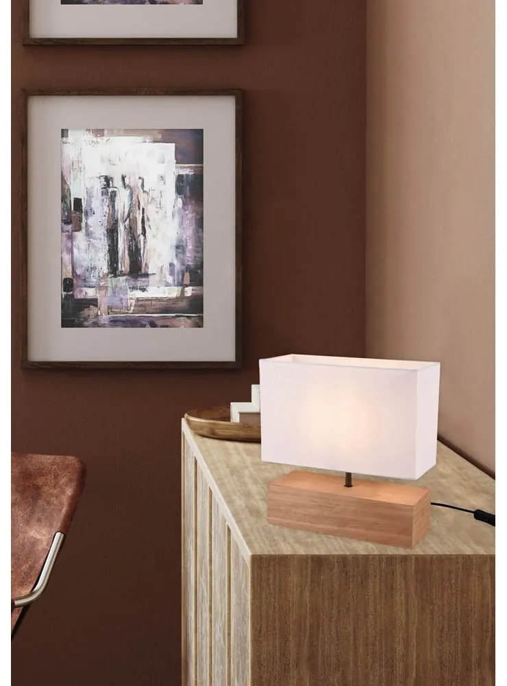 Veioză albă/în culoare naturală cu abajur textil (înălțime 30 cm) Woody – Reality