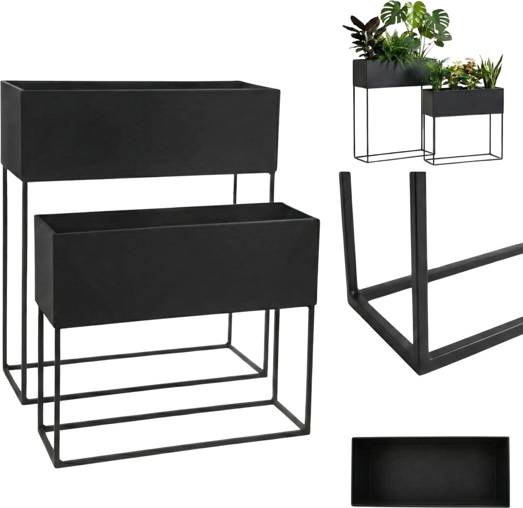 Jardiniere metalice lungi TINO, 2 suporturi