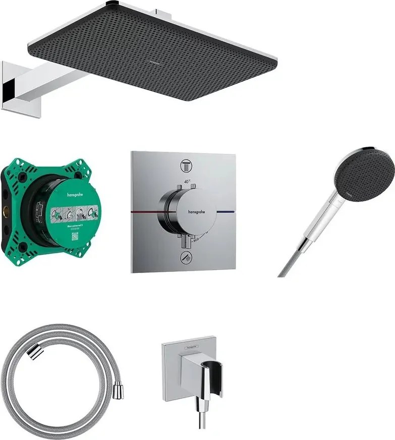 Sistem de dus incastrat Hansgrohe Raindance Alive Q cu termostat si corp ingropat finisaj crom lucios