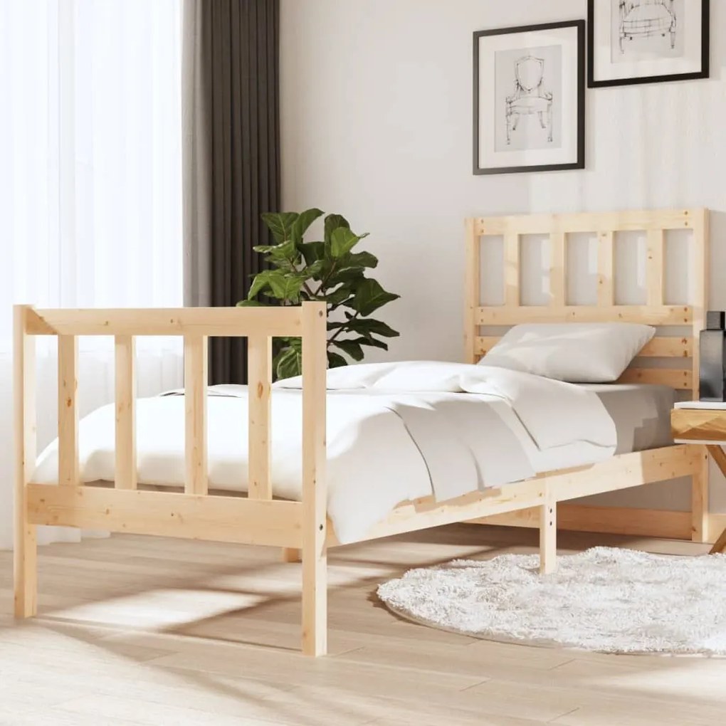 3101113 vidaXL Cadru de pat Small Single 2FT6, 75x190 cm, lemn masiv