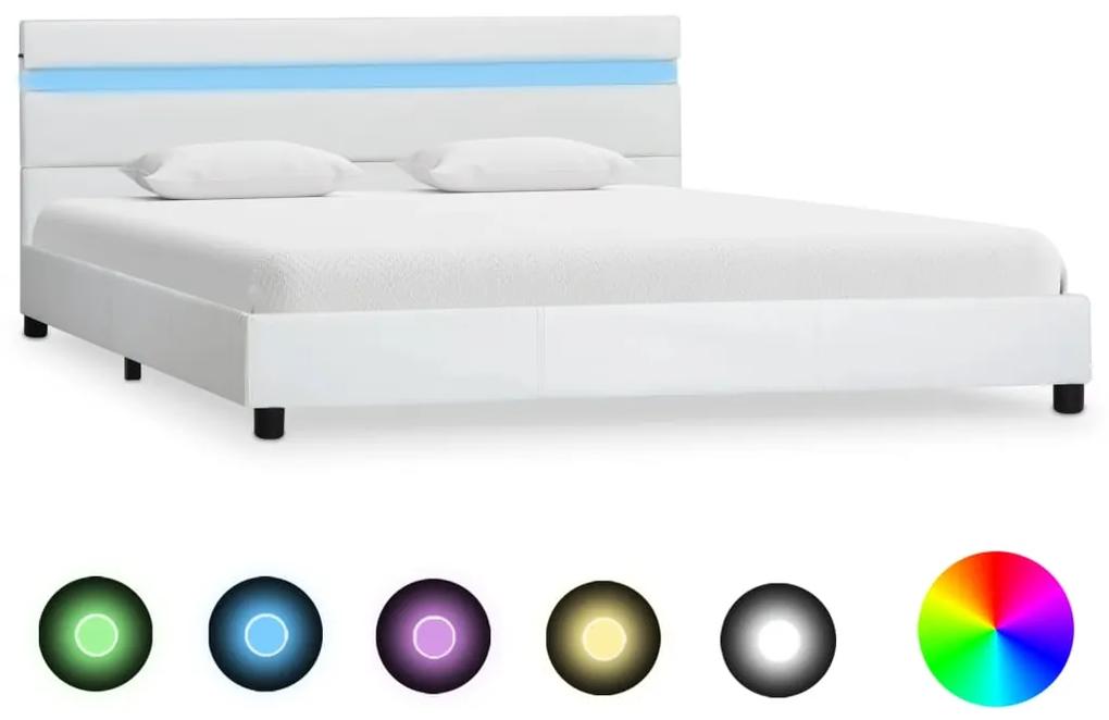 284789 vidaXL Cadru de pat cu LED, alb, 140 x 200 cm, piele ecologică