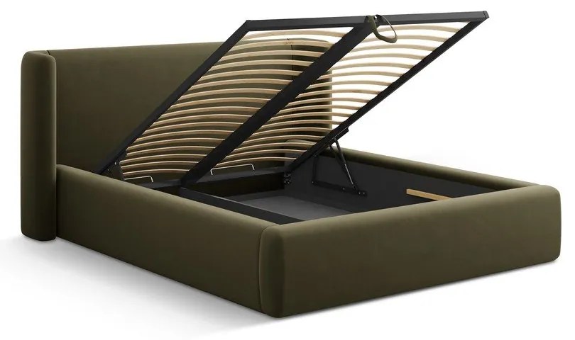 Pat matrimonial verde tapițat cu spațiu de depozitare cu somieră 200x200 cm Jason – Windsor &amp; Co Sofas