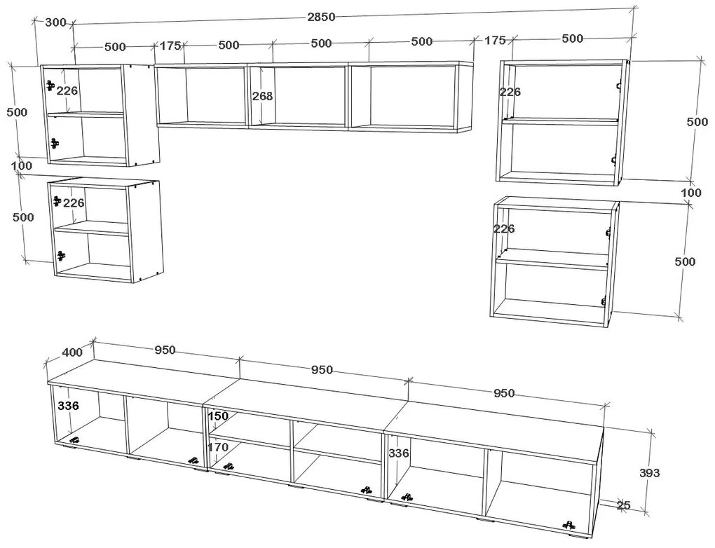 Living haaus V2, Antracit/Stejar Artisan, L 285 cm