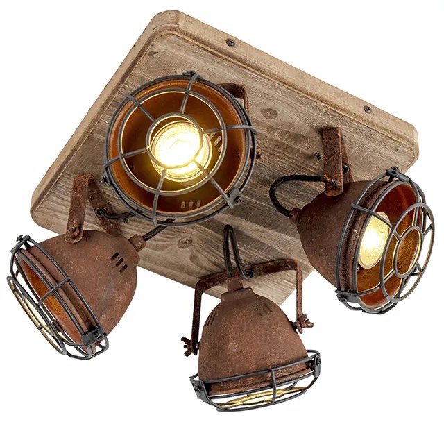 Smart Spotlight Maro Ruginiu cu Lemn incl. 4 WiFi GU10 - Gina