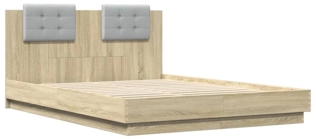 3209921 vidaXL Cadru de pat cu tăblie stejar sonoma 140x200 cm lemn prelucrat