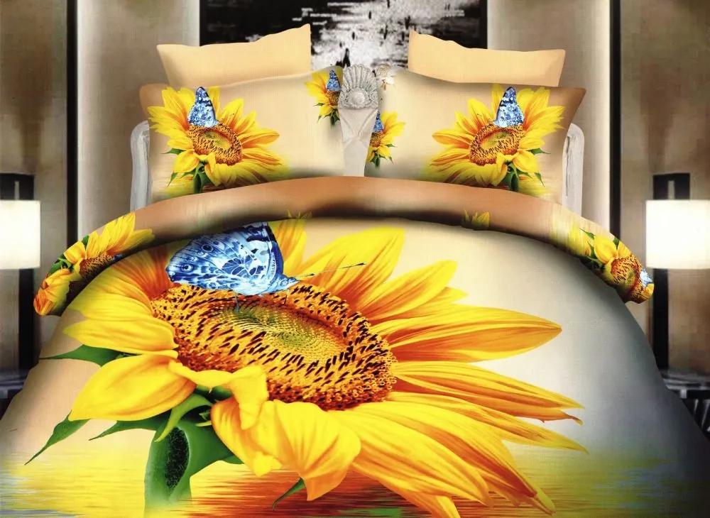 Lenjerie de pat dubla Digital Print Bumbac 230 x 230 cm Model Floare Soarelui DP2