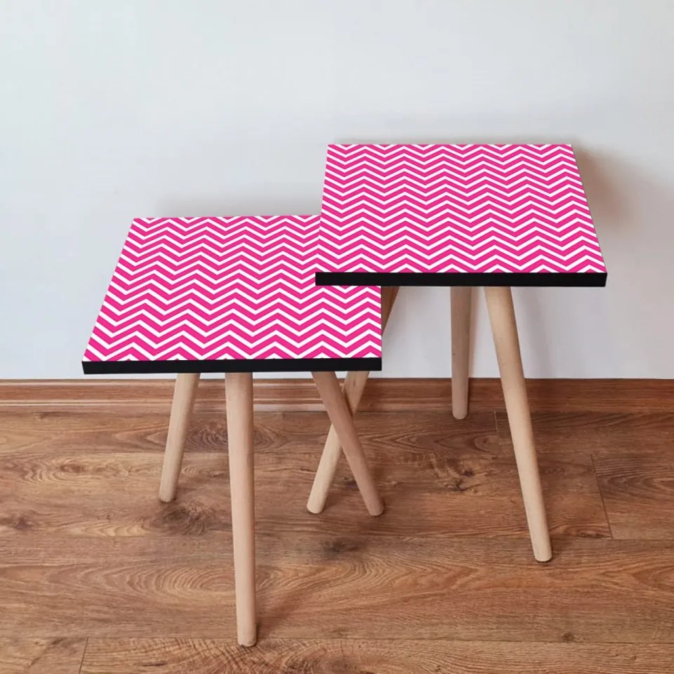 Set 2 Masute Auxiliare 2SHP242, MDF, Fuchsia / Alb