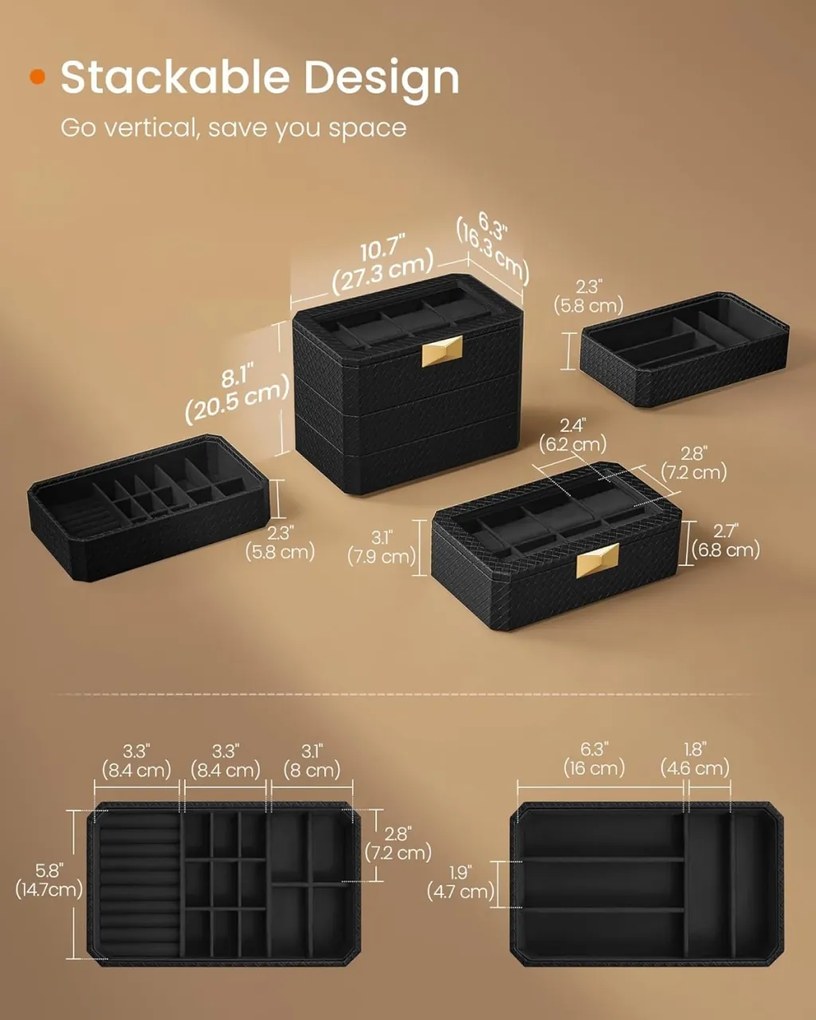 Cutie depozitare ceasuri Songmics Negru 27.2x16.8x20.5 cm