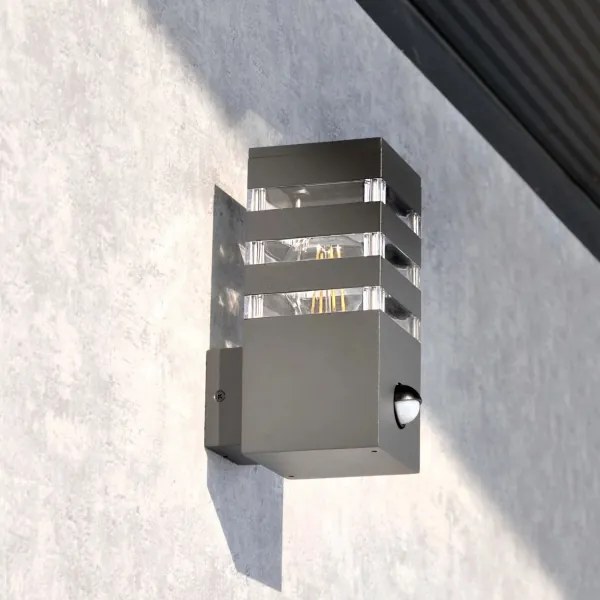 Aplica de perete exterior TEKSAS 1xE27/12W/230V IP44 antracit cu senzor