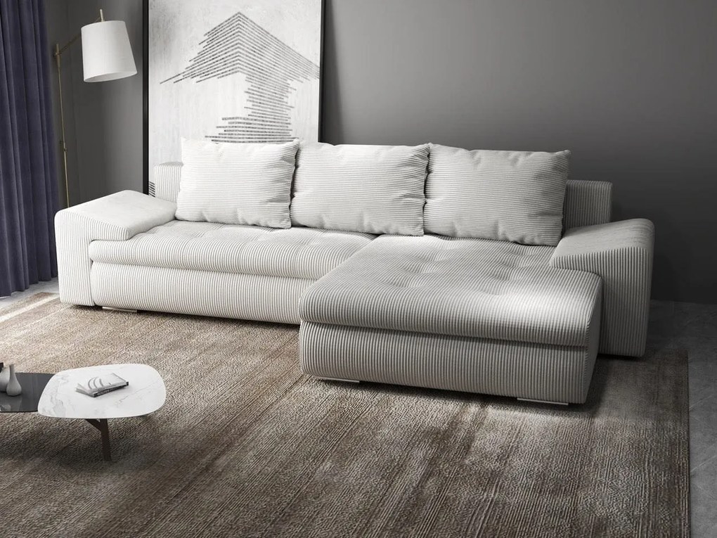 Colțar extensibil dumonde cu ladă de depozitare si sezut confortabil din spuma high-density, Leonardo Zoom Crem 260x185 cm II