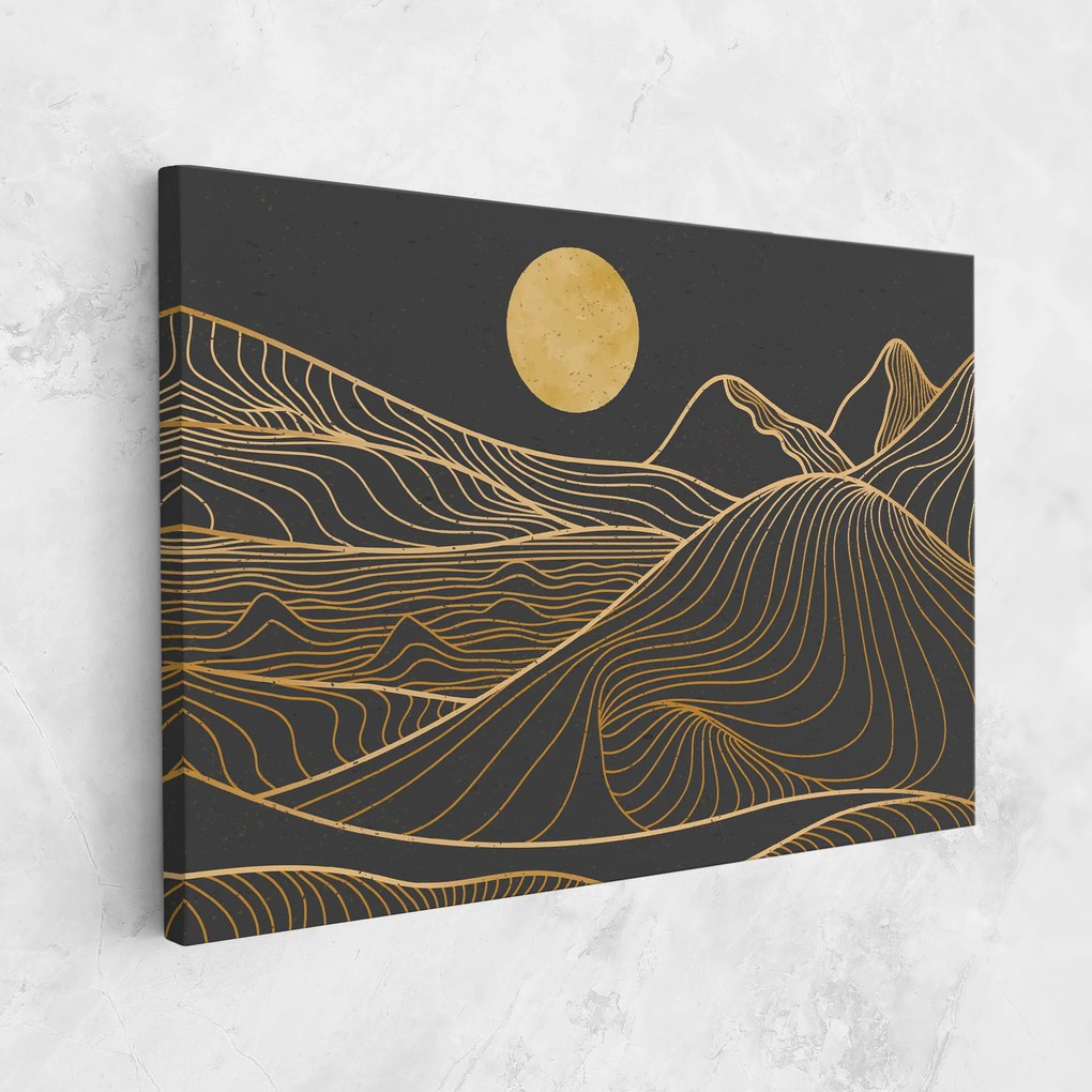 Tablou Canvas, 90x140cm, Dormitor si Living, Peisaje, Munti, Golden Mountain Moon