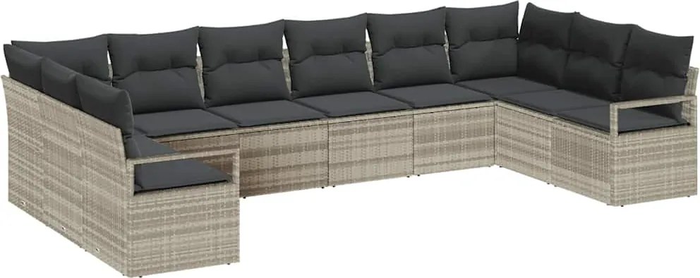 vidaXL Set de canapea cu pernă 10 pcs Gri deschis poliratan