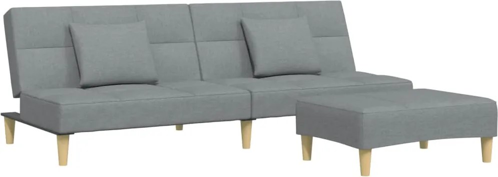 vidaXL Canapea extensibilă cu taburet, 2 locuri, gri deschis, textil