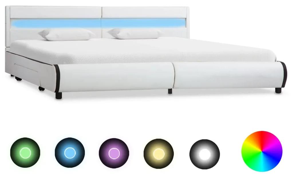 284971 vidaXL Cadru de pat cu LED, alb, 180 x 200 cm, piele ecologică