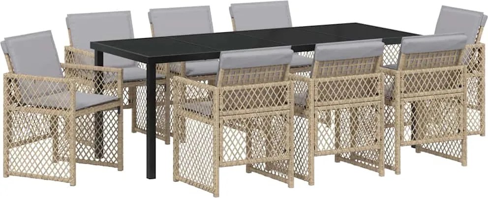 vidaXL Set de masă pentru grădină 9 pcs Bej poliratan