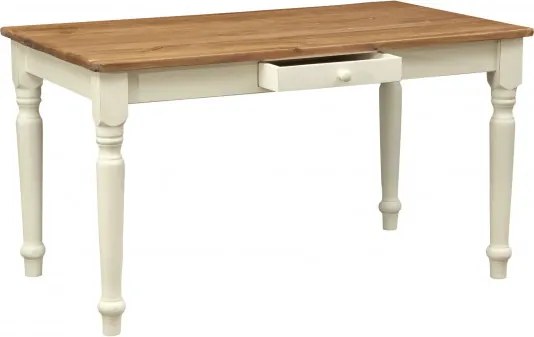 Masa fixa, L120 80 H80 cm, cu sertar, lemn masiv alb antichizat