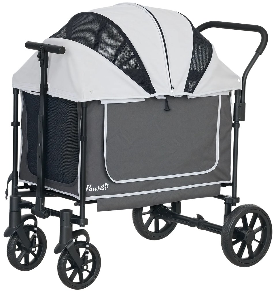 PawHut Hundewagen Hundebuggy pliabil pentru câini & pisici până la 30 kg 110 x 65 x 102 cm Gri închis | Aosom Romania