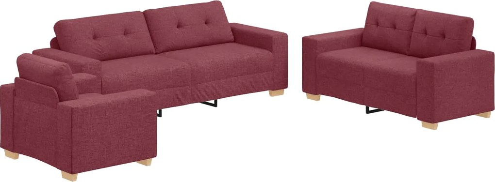 vidaXL Canapea 3 pcs Roșu Vânt 221 x 80 x 80 cm Material textil din in