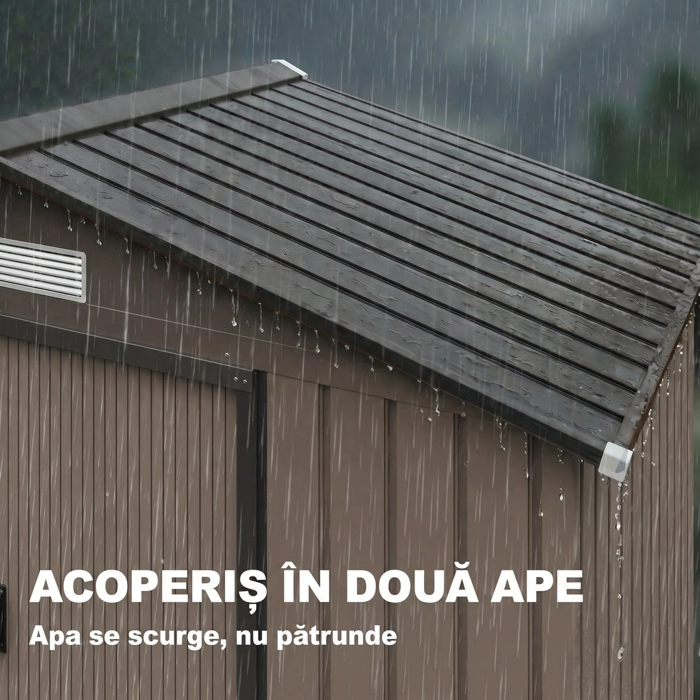 Outsunny Căsuță de Grădină pentru Unelte, 213x130x185 cm, Maro | Aosom Romania