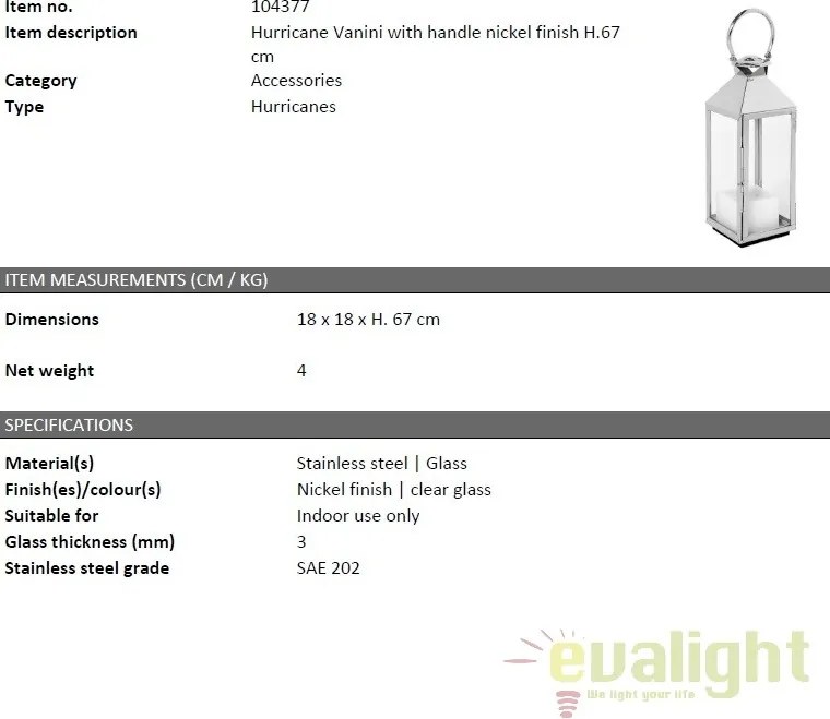 Suport lumanare design LUX Vanini S, nickel 104377 HZ