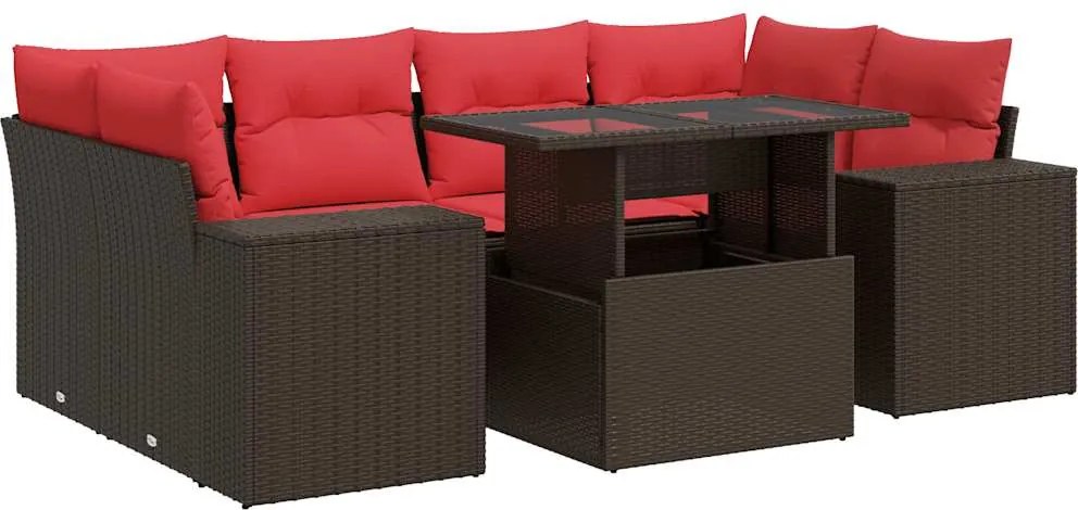 vidaXL Set canapele de grădină cu perne, 7 piese, maro, poliratan