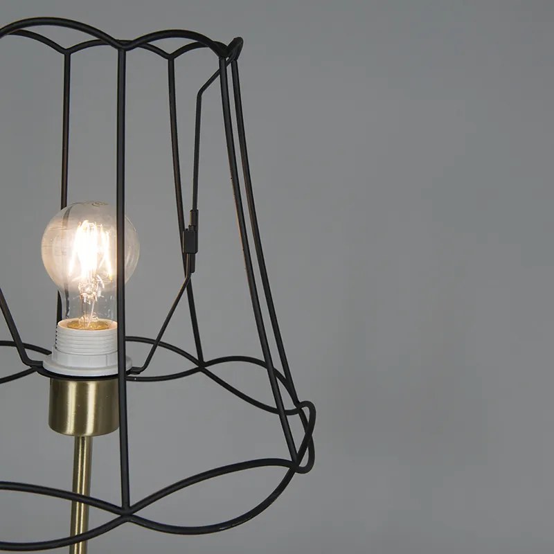 Lampă de masă retro din alamă cu abajur Granny Frame negru 30 cm - Kaso