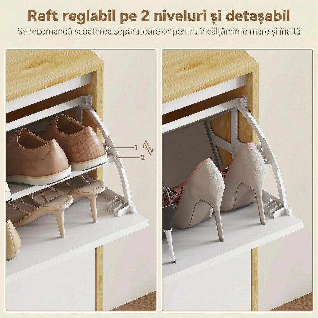 HOMCOM Dulap de pantofi subțire modern cu 4 sertare rabatabile pentru 20 de perechi de pantofi, Alb | Aosom Romania