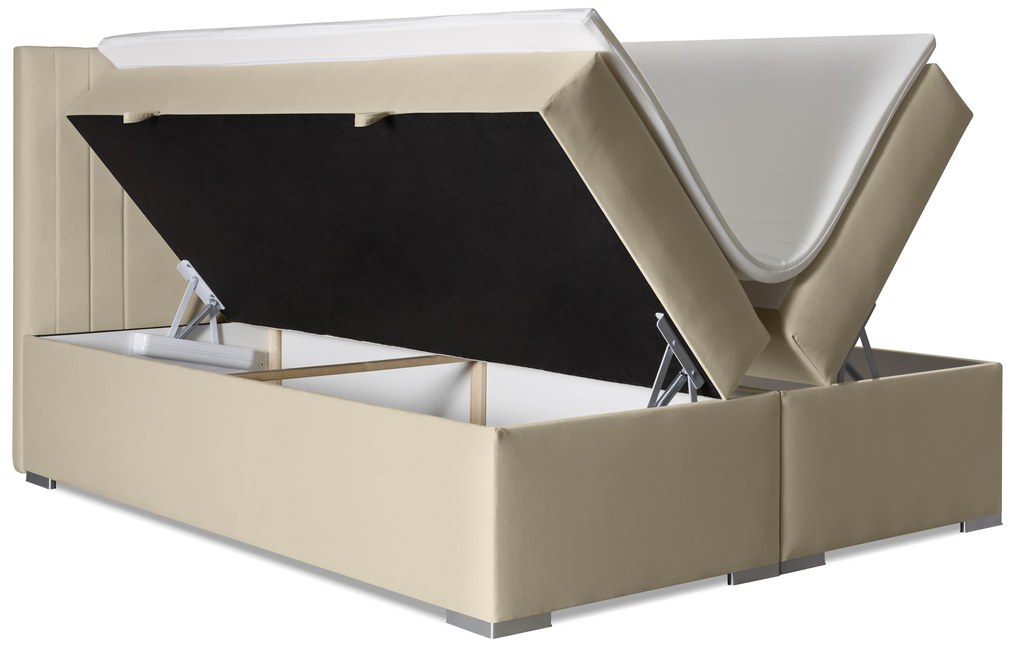 Pat matrimonial Boxspring 160 cm Morcano (bej) (cu sp. depozitare). 1044275