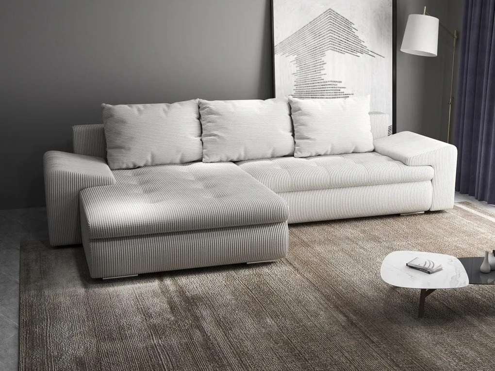 Colțar extensibil dumonde cu ladă de depozitare si sezut confortabil din spuma high-density, Leonardo Zoom Crem 260x185 cm