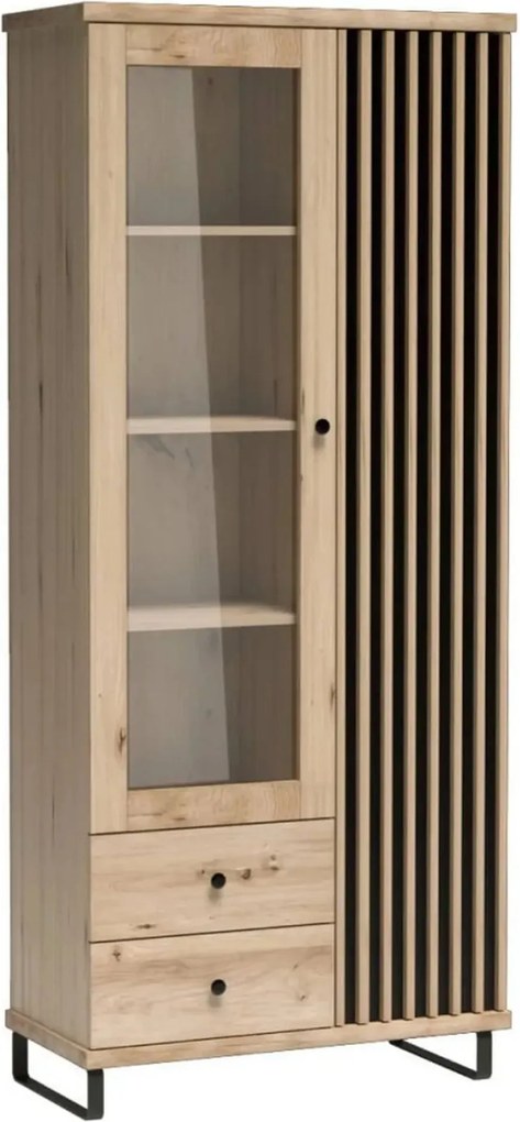 Vitrina CALI C2, stejar artisan/negru, PAL laminat, 86x41x191 cm
