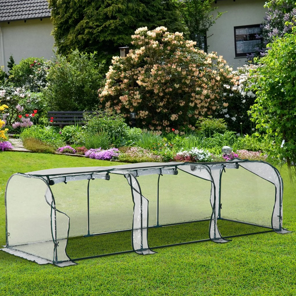 Outsunny Serra a Tunnel in PVC con 3 Porte Avvolgibili in Acciaio e PVC Trasparente, 350x100x80cm