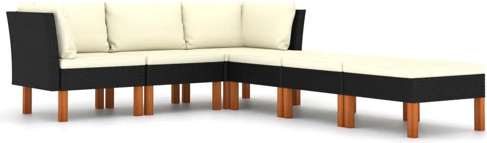 vidaXL Set mobilier de grădină cu perne, 6 piese, negru, poliratan