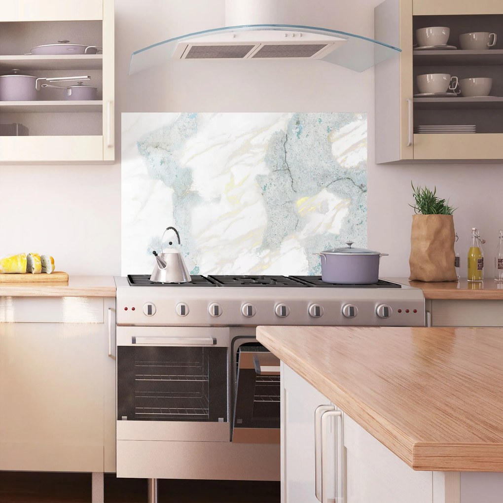Panou Sticla Bucatarie, 60x100cm, Protectie aragaz, Antistropi, Termorezistent, Abstracte, Marble, Light Blue Gold