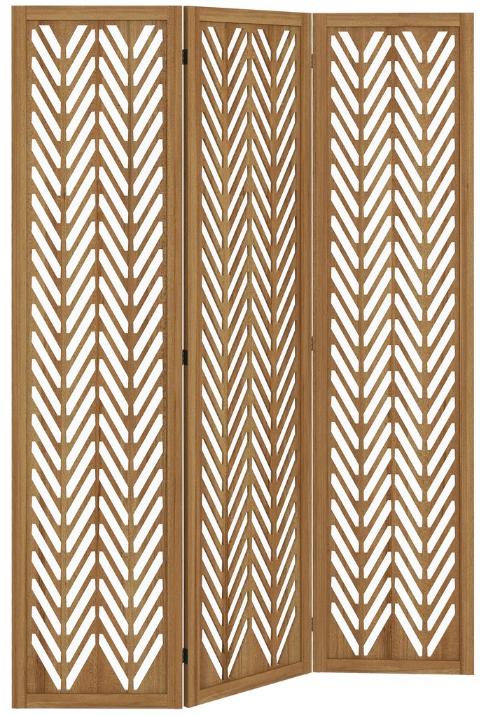 HOMCOM Paravent din lemn cu modele perforate, divizor de cameră interior pliabil cu 3 panouri din lemn 120 x 170 cm natural | Aosom Romania