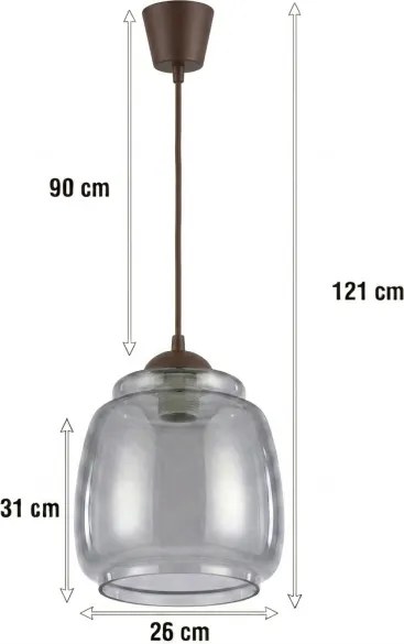 Brilagi - Lustră LED suspendată pe cablu R GLASS, 1xE27/60W/230V, Ø 26 cm, maro/gri fumuriu