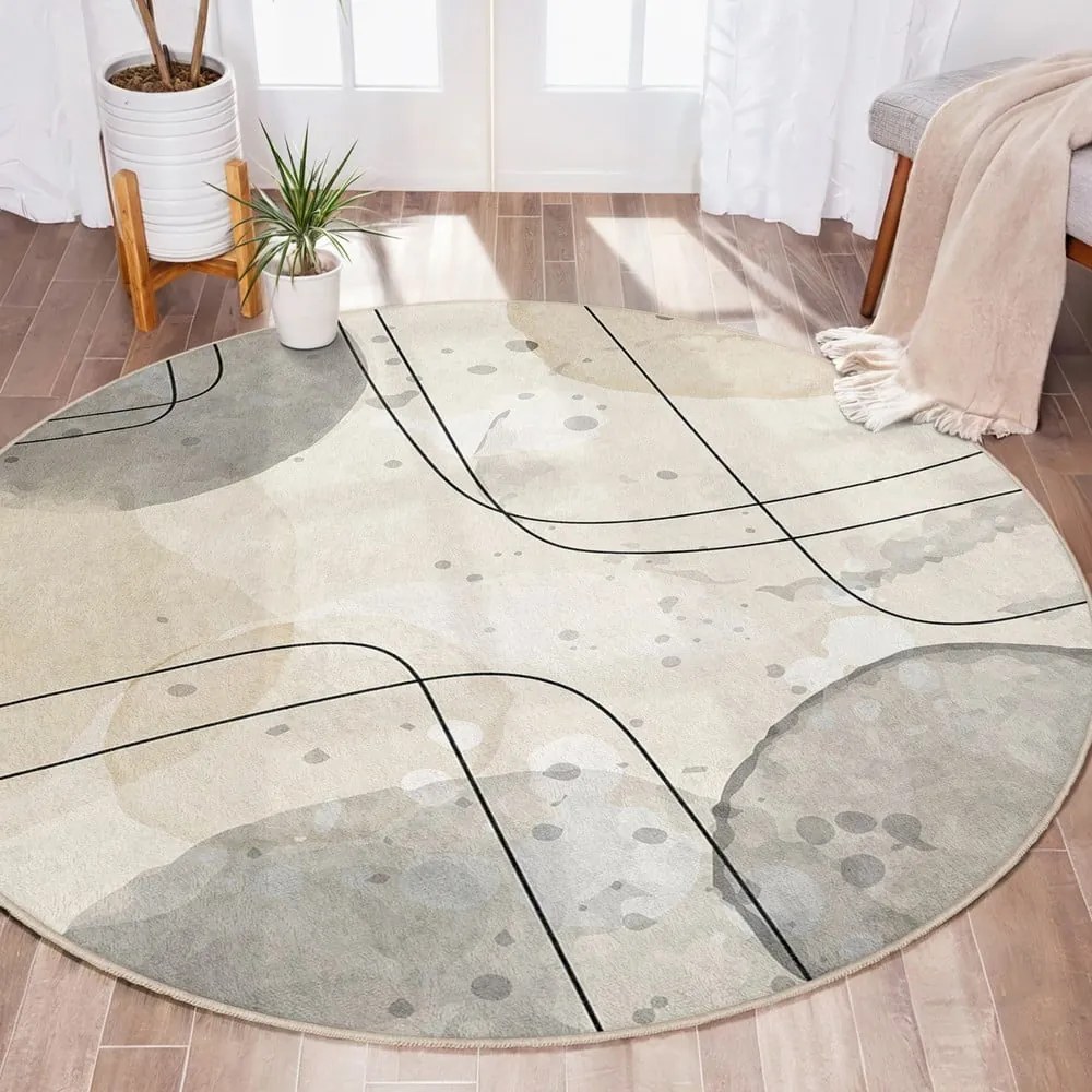 Covor bej lavabil rotund ø 120 cm Simple Lines – Mila Home
