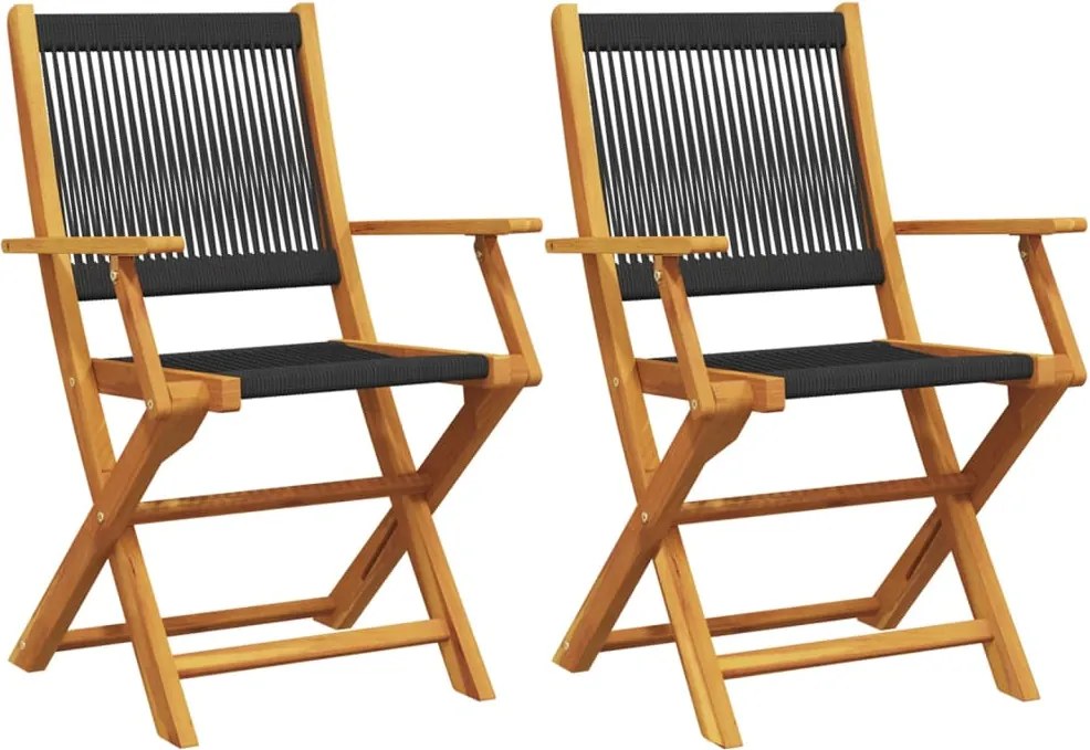 vidaXL Scaune grădină 2 buc. negru, lemn masiv acacia și polipropilenă