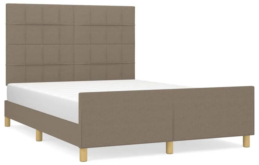 Cadru de pat cu tablie, gri taupe, 140x200 cm, textil Gri taupe, 140 x 200 cm, Cu blocuri patrate