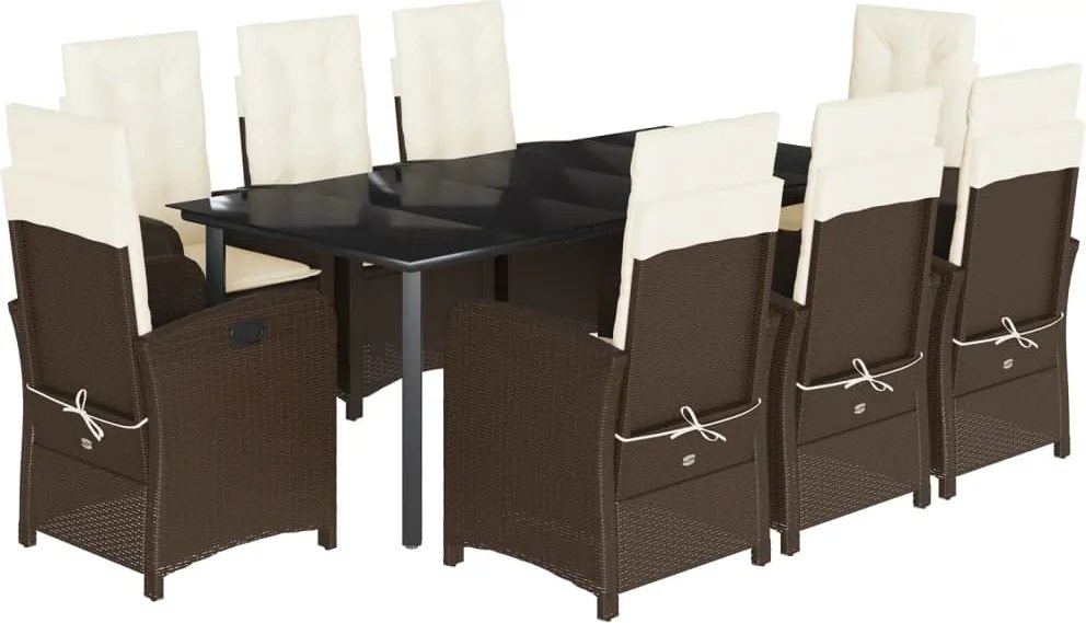 vidaXL Set mobilier de grădină cu perne, 9 piese, maro, poliratan