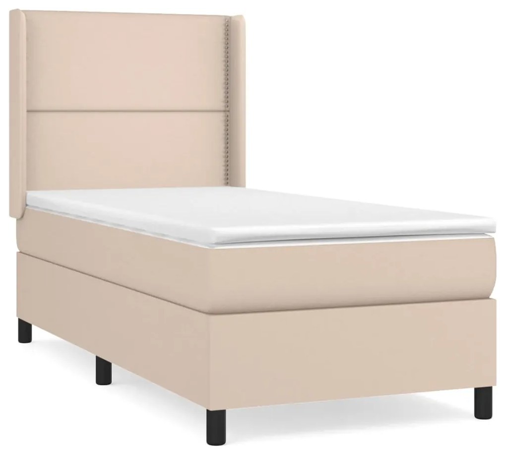 3132422 vidaXL Pat box spring cu saltea, cappuccino, 90x200 cm piele ecologică