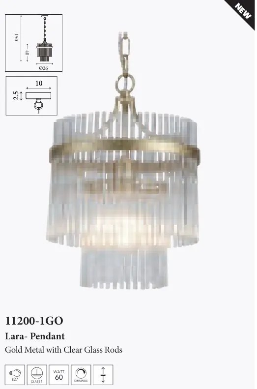 Lustra moderna metal auriu, tije din sticla Lara