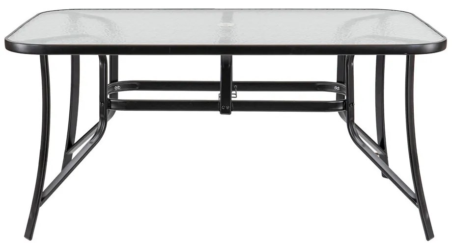 Masă de grădină Canillo cu cadru metalic și sticlă, neagră