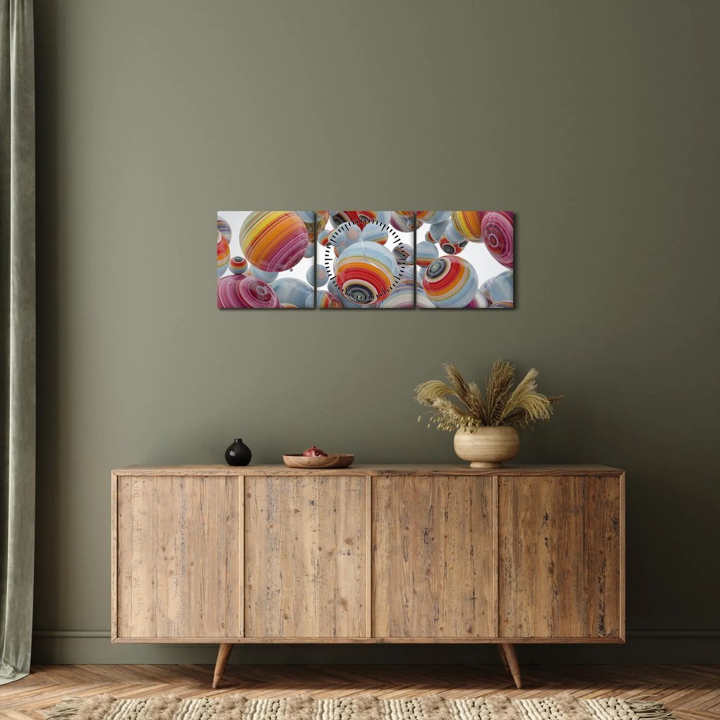 Tablou cu bile pictate (cu ceas) (90x30 cm)