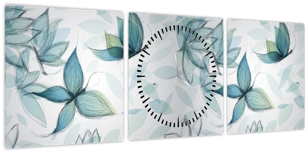 Tablou - Fluturași albaștri (cu ceas) (90x30 cm)
